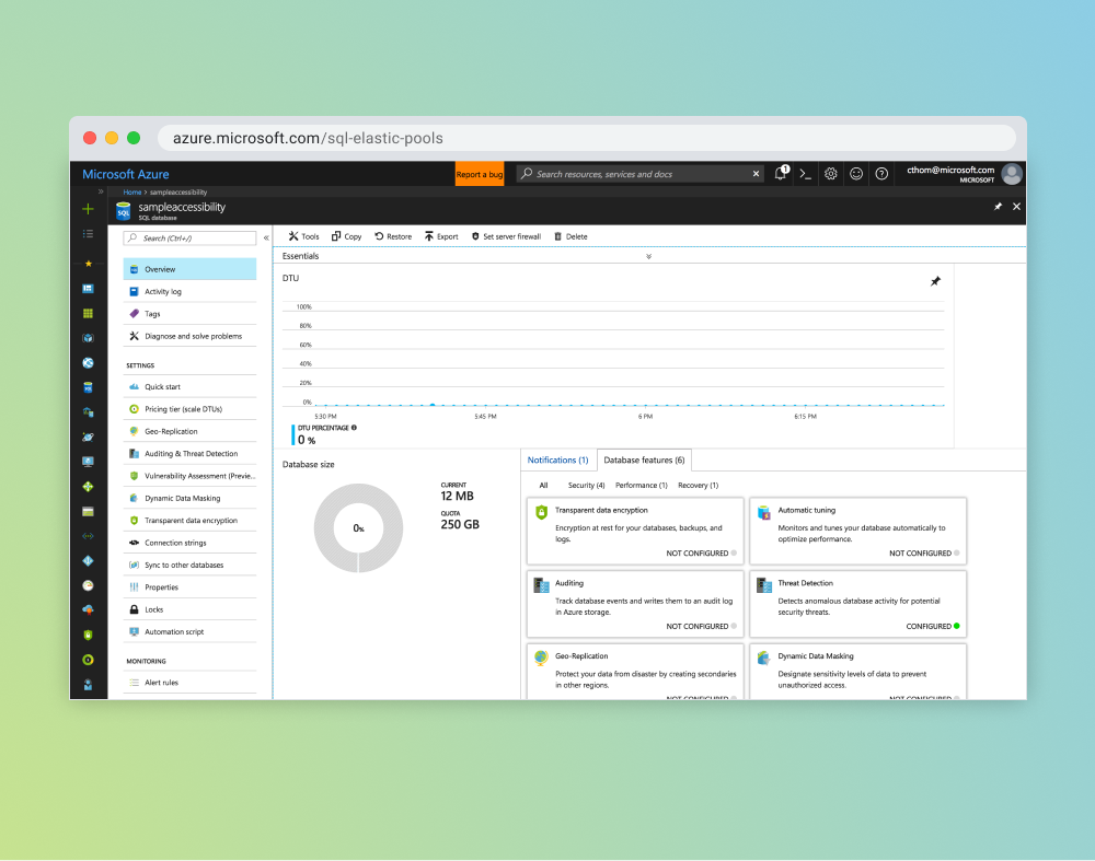 Azure SQL Database Overview Experience