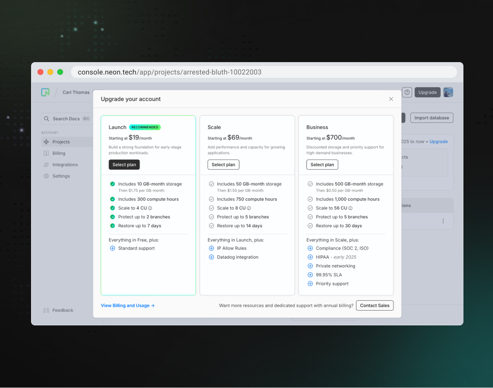 Neon: Upgrade Flow Redesign